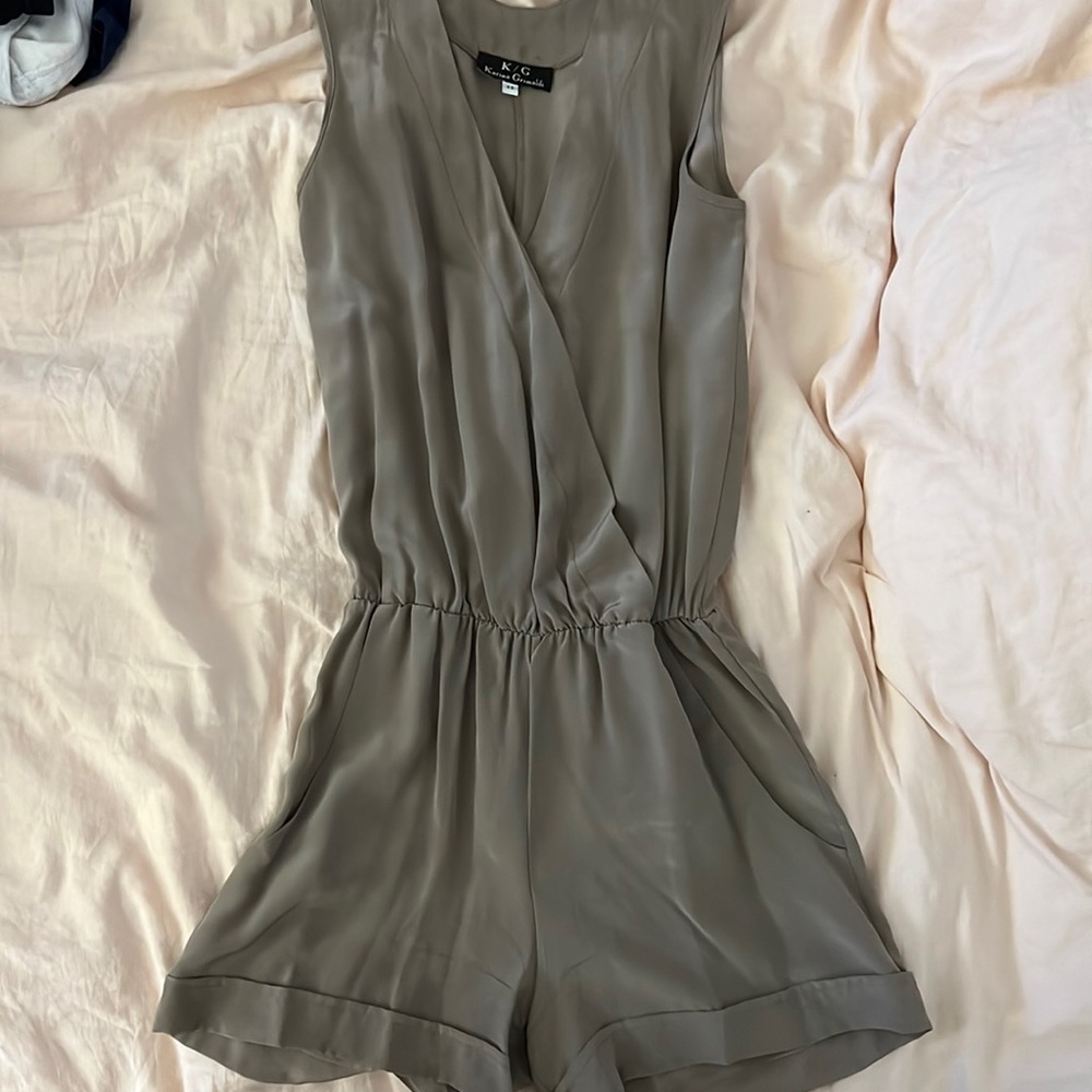 Karina Grimaldi stone color silk romper XS